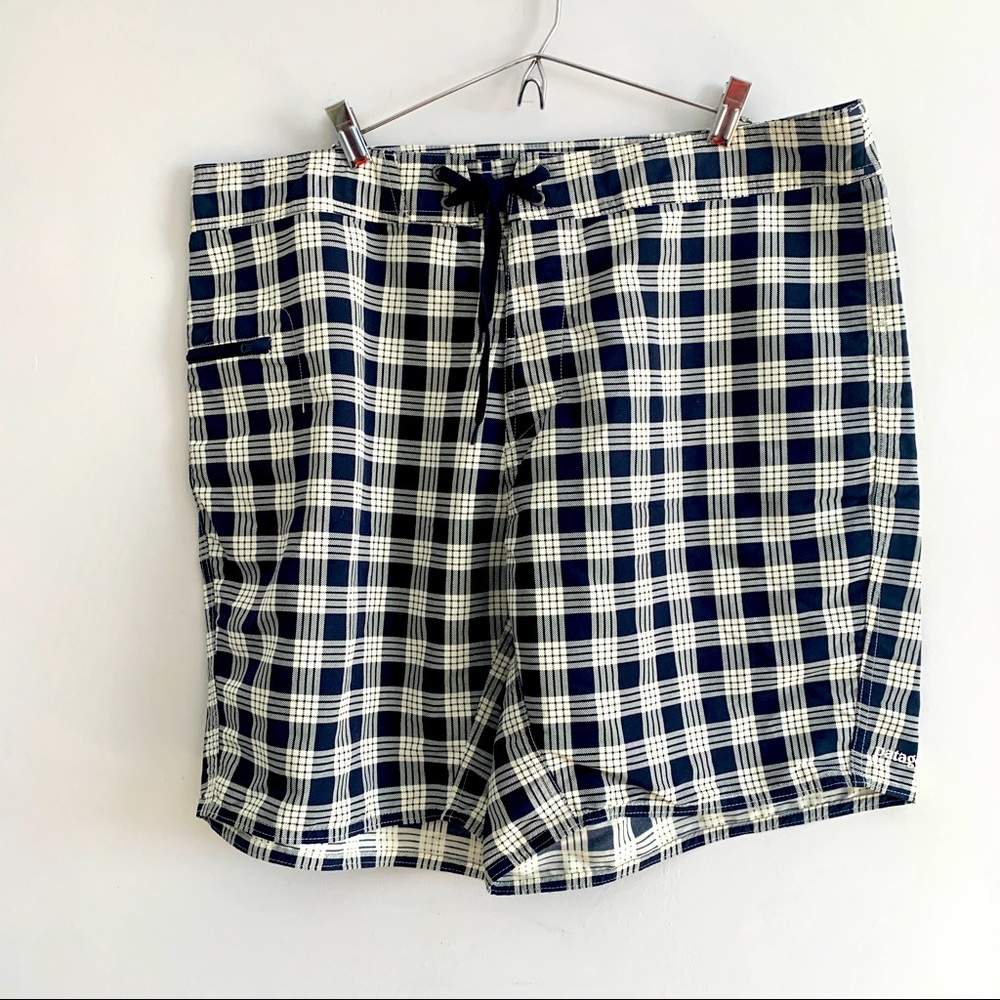 Vintage Patagonia Plaid Swim Trunks  Board Shorts Blue & White